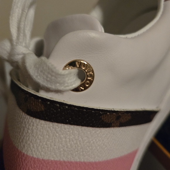 Louis Vuitton White and Pink Designer Sneakers - Picture 7 of 9